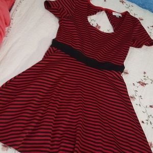 Red black stripe dress Olsenboye x-small open back